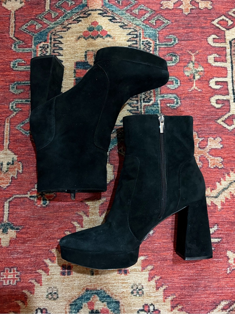 Vince Camuto Black Suede Platform Block Heel Boots